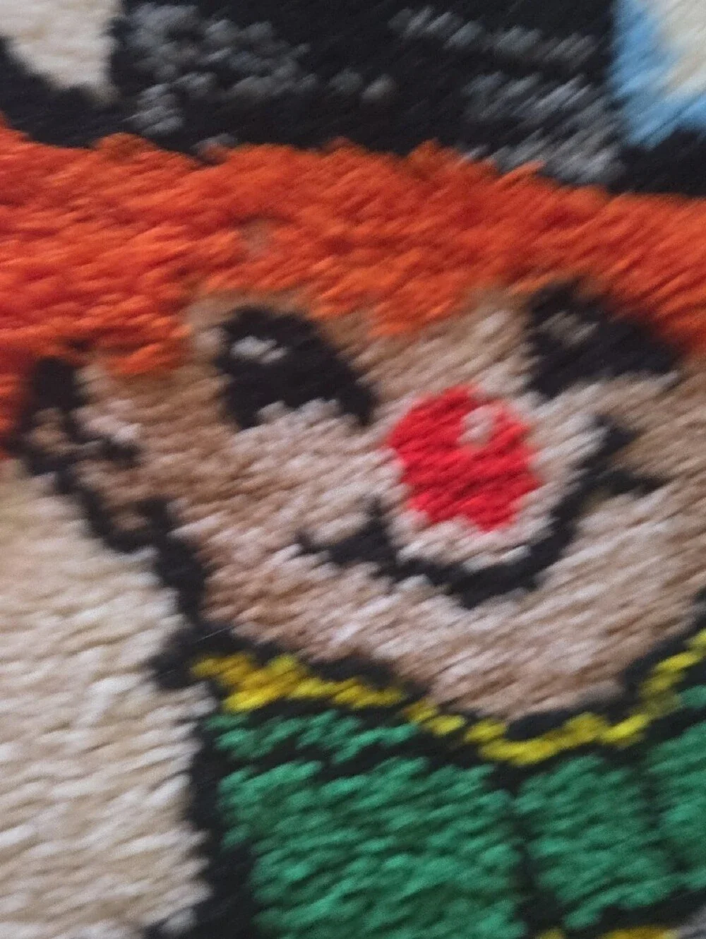 Handmade Clown Accent Rug in Cream, Orange, Green, Black